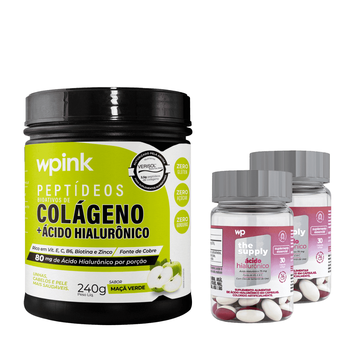 colágeno de maçã verde - 240g + 2 ácidos hialurônicos - wp